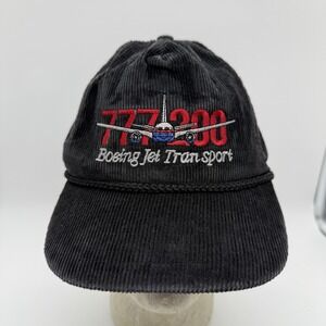 Boeing Jet Transport 777 200  Rope Hat Cap Black Corduroy Airplane Pilot